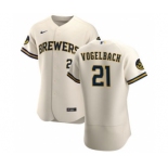 Men's Nike Milwaukee Brewers #21 Daniel Vogelbach Cream Home 2020 Authentic Player Baseball Jersey