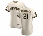 Men's Nike Milwaukee Brewers #21 Daniel Vogelbach Cream Home 2020 Authentic Player Baseball Jersey