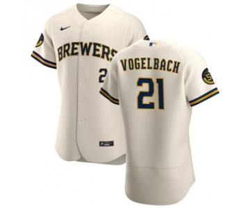 Men's Nike Milwaukee Brewers #21 Daniel Vogelbach Cream Home 2020 Authentic Player Baseball Jersey