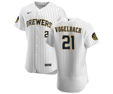 Men's Nike Milwaukee Brewers #21 Daniel Vogelbach White Home 2020 Authentic Player Baseball Jersey