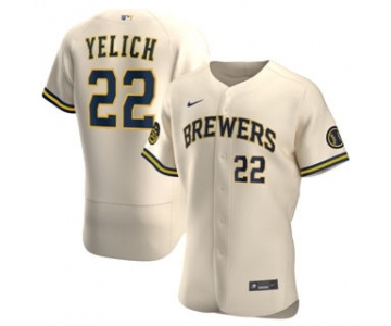 Men's Nike Milwaukee Brewers #22 Christian Yelich 2020 Cream Alternate Authentic Player Baseball Jersey