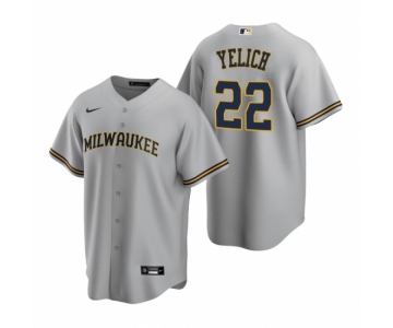 Men's Nike Milwaukee Brewers #22 Christian Yelich Gray Road Stitched Baseball Jersey