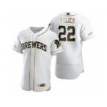 Men's Nike Milwaukee Brewers #22 Christian Yelich White 2020 Authentic Golden Edition Baseball Jersey