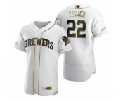 Men's Nike Milwaukee Brewers #22 Christian Yelich White 2020 Authentic Golden Edition Baseball Jersey