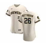 Men's Nike Milwaukee Brewers #26 Jacob Nottingham Cream Home 2020 Authentic Player Baseball Jersey