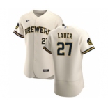 Men's Nike Milwaukee Brewers #27 Eric Lauer Cream Home 2020 Authentic Player Baseball Jersey