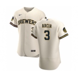 Men's Nike Milwaukee Brewers #3 Orlando Arcia Cream Home 2020 Authentic Player Baseball Jersey