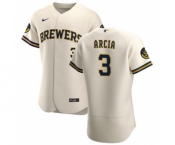 Men's Nike Milwaukee Brewers #3 Orlando Arcia Cream Home 2020 Authentic Player Baseball Jersey