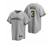 Men's Nike Milwaukee Brewers #3 Orlando Arcia Gray Road Stitched Baseball Jersey