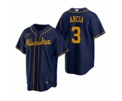 Men's Nike Milwaukee Brewers #3 Orlando Arcia Navy Alternate Stitched Baseball Jersey