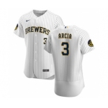 Men's Nike Milwaukee Brewers #3 Orlando Arcia White Home 2020 Authentic Player Baseball Jersey