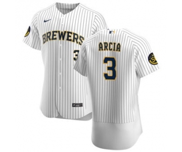 Men's Nike Milwaukee Brewers #3 Orlando Arcia White Home 2020 Authentic Player Baseball Jersey