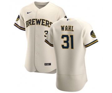 Men's Nike Milwaukee Brewers #31 Bobby Wahl Cream Home 2020 Authentic Player Baseball Jersey