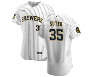 Men's Nike Milwaukee Brewers #35 Brent Suter White Home 2020 Authentic Player Baseball Jersey