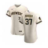 Men's Nike Milwaukee Brewers #37 Adrian Houser Cream Home 2020 Authentic Player Baseball Jersey