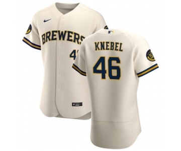 Men's Nike Milwaukee Brewers #46 Corey Knebel Cream Home 2020 Authentic Player Baseball Jersey