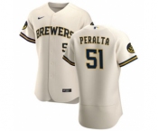 Men's Nike Milwaukee Brewers #51 Freddy Peralta Cream Home 2020 Authentic Player Baseball Jersey