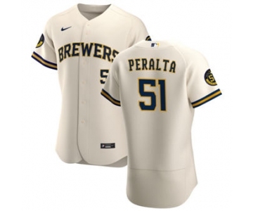 Men's Nike Milwaukee Brewers #51 Freddy Peralta Cream Home 2020 Authentic Player Baseball Jersey