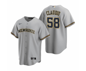 Men's Nike Milwaukee Brewers #58 Alex Claudio Gray Road Stitched Baseball Jersey