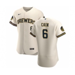 Men's Nike Milwaukee Brewers #6 Lorenzo Cain Cream Home 2020 Authentic Player Baseball Jersey