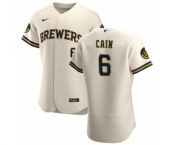 Men's Nike Milwaukee Brewers #6 Lorenzo Cain Cream Home 2020 Authentic Player Baseball Jersey