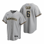 Men's Nike Milwaukee Brewers #6 Lorenzo Cain Gray Road Stitched Baseball Jersey