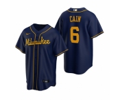 Men's Nike Milwaukee Brewers #6 Lorenzo Cain Navy Alternate Stitched Baseball Jersey