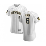 Men's Nike Milwaukee Brewers #6 Lorenzo Cain White Home 2020 Authentic Player Baseball Jersey