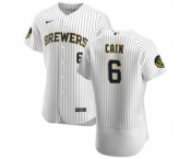 Men's Nike Milwaukee Brewers #6 Lorenzo Cain White Home 2020 Authentic Player Baseball Jersey