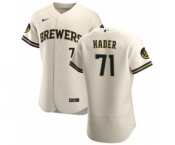 Men's Nike Milwaukee Brewers #71 Josh Hader Cream Home 2020 Authentic Player Baseball Jersey