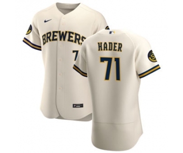 Men's Nike Milwaukee Brewers #71 Josh Hader Cream Home 2020 Authentic Player Baseball Jersey