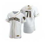 Men's Nike Milwaukee Brewers #71 Josh Hader White 2020 Authentic Golden Edition Baseball Jersey