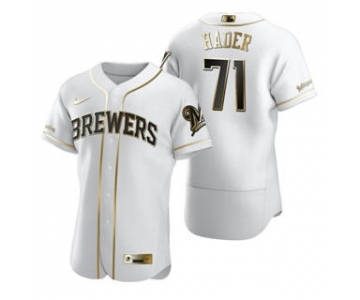 Men's Nike Milwaukee Brewers #71 Josh Hader White 2020 Authentic Golden Edition Baseball Jersey