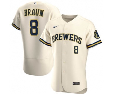 Men's Nike Milwaukee Brewers #8 Ryan Braun 2020 Cream Home Authentic Player Baseball Jersey