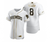 Men's Nike Milwaukee Brewers #8 Ryan Braun White 2020 Authentic Golden Edition Baseball Jersey