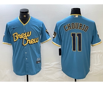 Milwaukee Brewers #11 Jackson Chourio Blue 2022 City Connect Cool Base Stitched Jersey