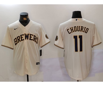 Milwaukee Brewers #11 Jackson Chourio Cream Stitched Cool Base Nike Jersey