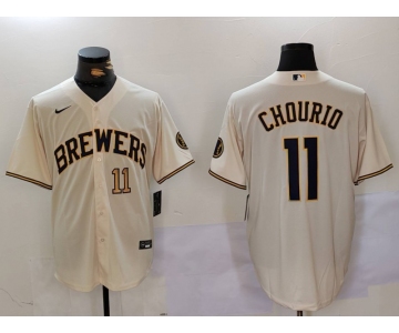 Milwaukee Brewers #11 Jackson Chourio Cream Stitched Cool Base Nike Jerseys