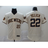 Nike Men's Milwaukee Brewers #22 Christian Yelich Cream Home Flex Base Authentic Collection Baseball Player Jersey