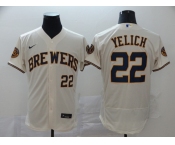 Nike Men's Milwaukee Brewers #22 Christian Yelich Cream Home Flex Base Authentic Collection Baseball Player Jersey