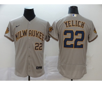 Nike Men's Milwaukee Brewers  #22 Christian Yelich Grey Alternate Flex Base Authentic Collection Baseball Jersey