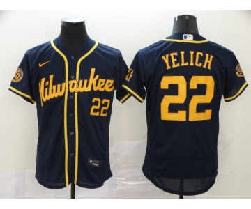 Nike Men's Milwaukee Brewers  #22 Christian Yelich Navy Blue  Alternate Flex Base Authentic Collection Baseball Jersey