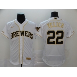 Nike Men's Milwaukee Brewers  #22 Christian Yelich White Gold  Alternate Flex Base Authentic Collection Baseball Jersey