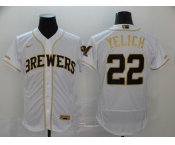 Nike Men's Milwaukee Brewers  #22 Christian Yelich White Gold  Alternate Flex Base Authentic Collection Baseball Jersey