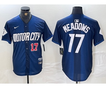 Men's Detroit Tigers #17 Parker Meadows Number Navy 2024 City Connect Cool Base Limited Stitched Jersey