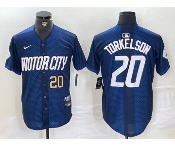 Mens Detroit Tigers #20 Spencer Torkelson Number 2024 Navy City Connect Cool Base Limited Stitched Jersey