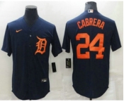 Men's Detroit Tigers #24 Miguel Cabrera Blue With Orange Stitched Cool Base Nike Jersey