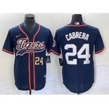 Men's Detroit Tigers #24 Miguel Cabrera Number Navy Blue Cool Base Stitched Baseball Jersey