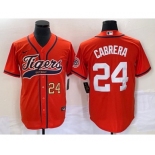 Men's Detroit Tigers #24 Miguel Cabrera Number Orange Cool Base Stitched Baseball Jersey