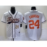 Men's Detroit Tigers #24 Miguel Cabrera Number White Cool Base Stitched Baseball Jersey